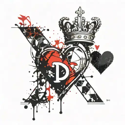 letter "D" with a heart and crown   tattoo design idea