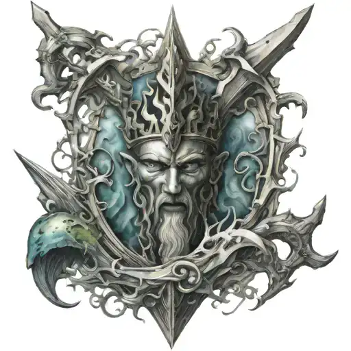 Neptunes trident surrounded tattoo design idea