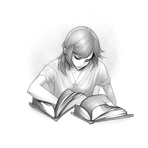 fantasy girl reading books tattoo design idea
