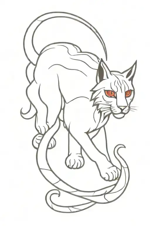 lynx with a snake all in red and black. Must represent courage, strength, sensitivity and femininity tattoo design idea
