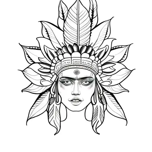 Flower and indian headdress tattoo design idea