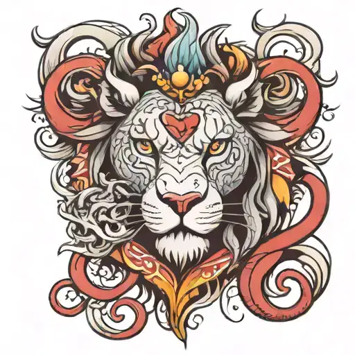 heart lion dragon wrapped tattoo design idea