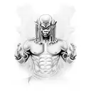 A captivating black-grey tattoo depicting Xangô, the powerful orisha of thunder and justice, surrounded by thunderbolts tattoo design idea