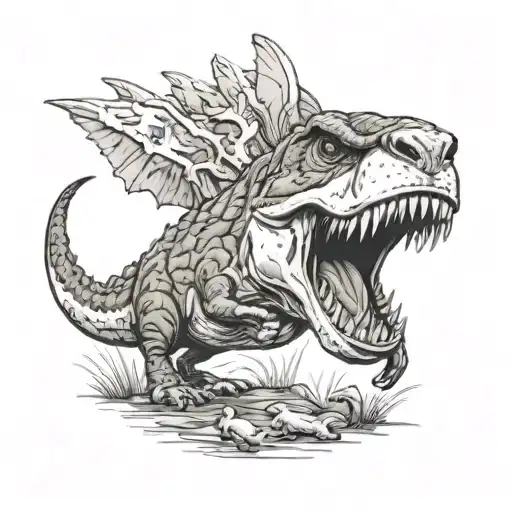 corgi fighting a t-rex  tattoo design idea