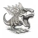 corgi fighting a t-rex  tattoo design idea