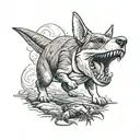 corgi fighting a t-rex  tattoo design idea