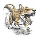 corgi fighting a t-rex  tattoo design idea