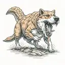 corgi fighting a t-rex  tattoo design idea