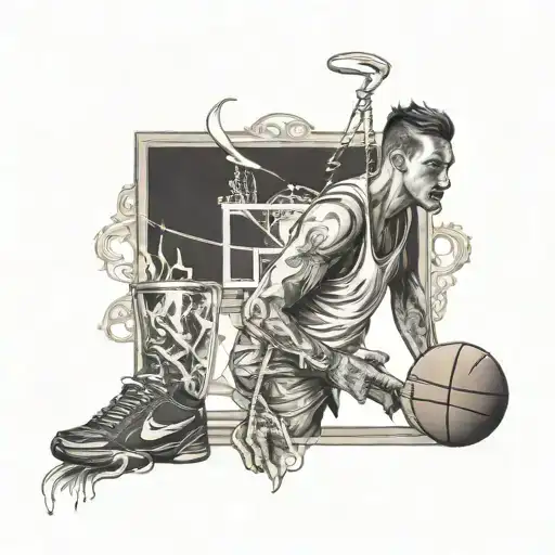 man holding a basketball and a beaker  tattoo design idea