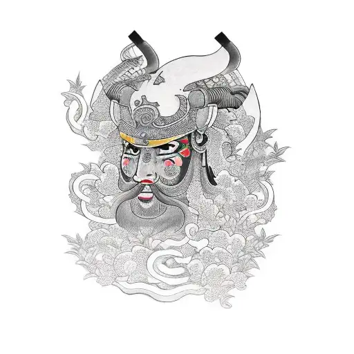 warrior in garden  tattoo design idea