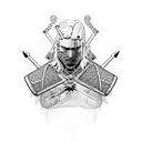 A mythical creature from The Witcher universe engaged in a sports activity tattoo design idea