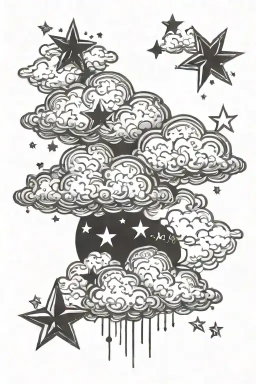 clouds with three stars tattoo design idea