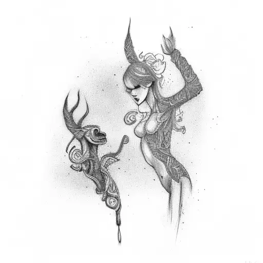 2 female stick figures and a protective hand  tattoo design idea