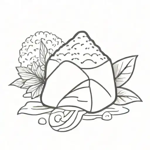 Onigiri with Salmon Fish and white rice tattoo design idea