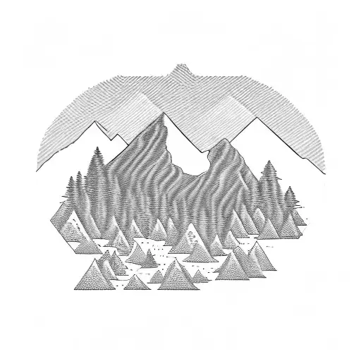 outline of the state of Kentucky, with mountains and pine trees inside the state shape.  tattoo design idea