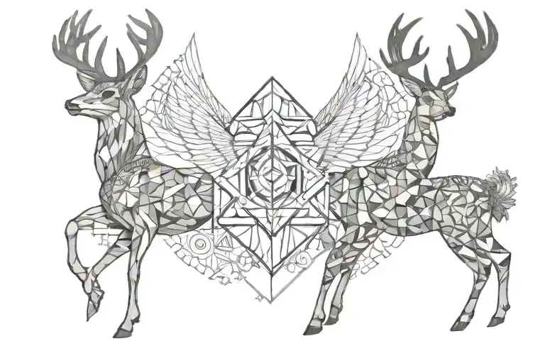 top center angel, right deer, left falcon, bottom inscription "it's a woundeful life" tattoo design idea
