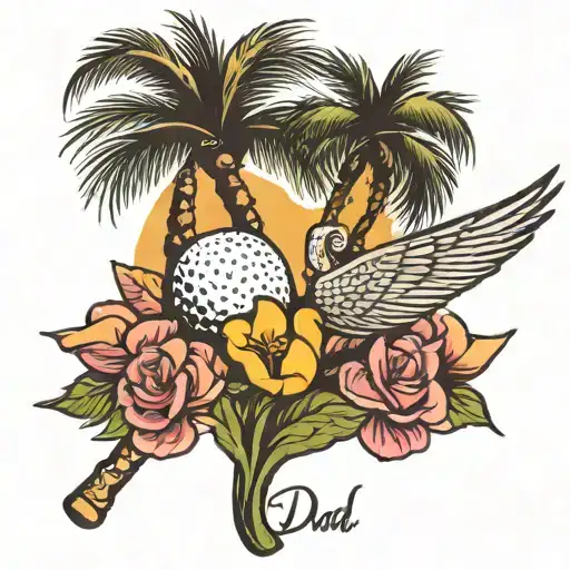dad memorial, golf ball, airforce veteran, palmtree tattoo design idea