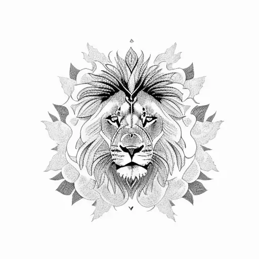 A sleeve Tattoo of A Lion surrounded on all sides by the birth flowers for March, April, May, June, and October tattoo design idea