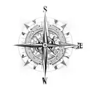 compass, steampunk, cyber, rose tattoo design idea