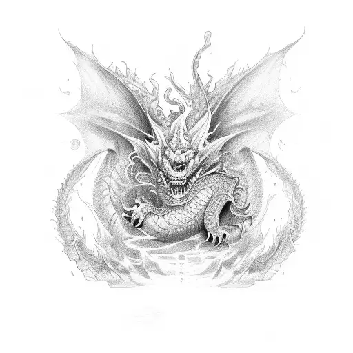 dragon monster spitting blue fire tattoo design idea