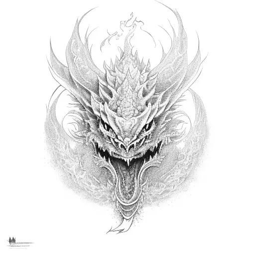 japanese dragon monster spitting blue fire tattoo design idea