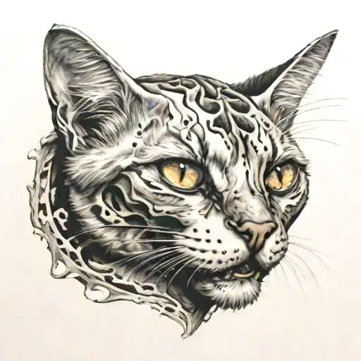 cat half of skull tattoo design idea