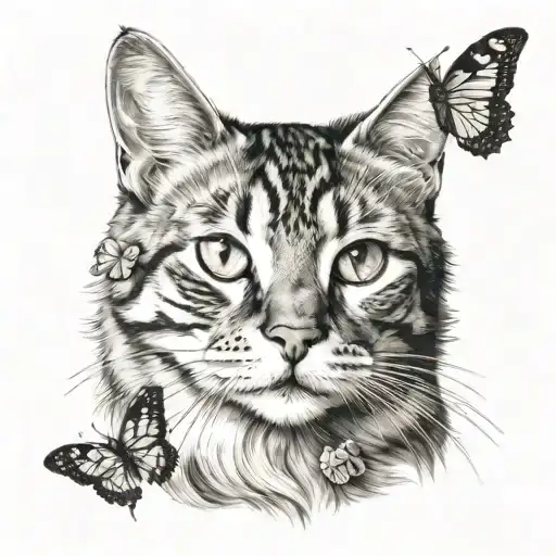 cat and butterfly tattoo design idea