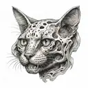 cat half of skull tattoo design idea