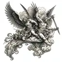 war in heaven angels fighting demons in clouds surrounding tattoo design idea