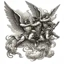 war in heaven angels fighting demons in clouds surrounding tattoo design idea