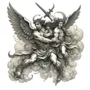 war in heaven angels fighting demons in clouds surrounding tattoo design idea