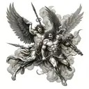 war in heaven angels fighting demons in clouds surrounding tattoo design idea