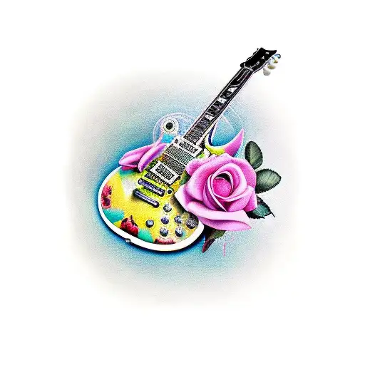 les paul guitar and roses  tattoo design idea