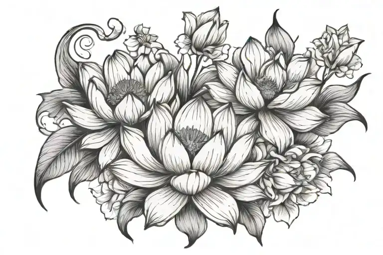 Lotus and Irises tattoo design idea
