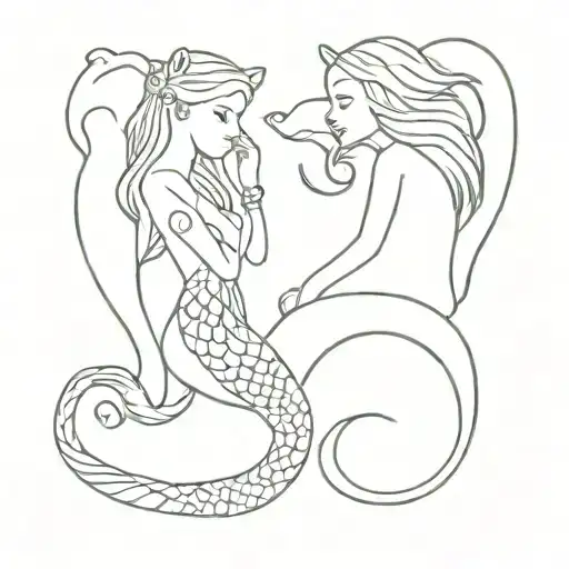 matching tattoo for best friends either cats fairs mermaid  tattoo design idea