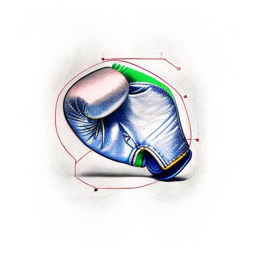 An imaginative tattoo of a boxing glove transforming into a blueprint pencil, symbolizing the fusion of boxing and architecture tattoo design idea