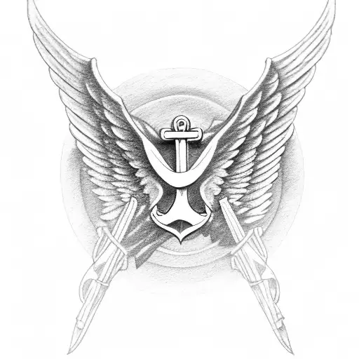 Anchor boat wheel angel wings gods hands  tattoo design idea