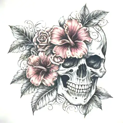 skulls, West ham, Hibiscus flower, rose  tattoo design idea