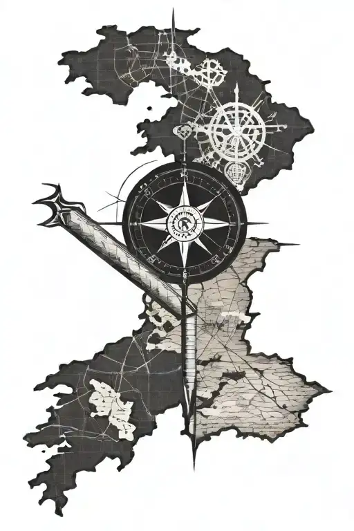 map tattoo, compass, ogham writing tattoo design idea