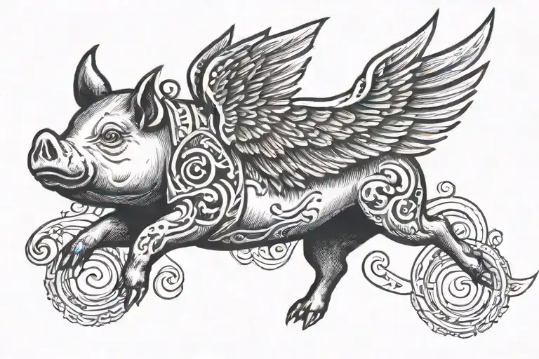 flying pig with banner tattoo tattoo design idea