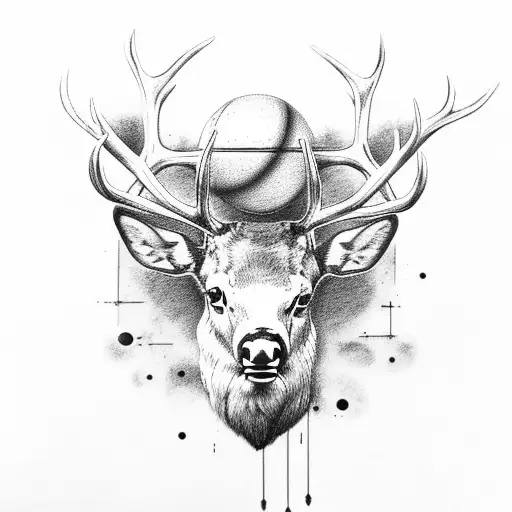 elk with american football torn through the antler tattoo design idea