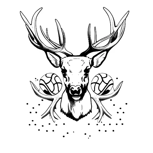 six antler elk with american football, basketball and voleyball stock un the antler tattoo design idea