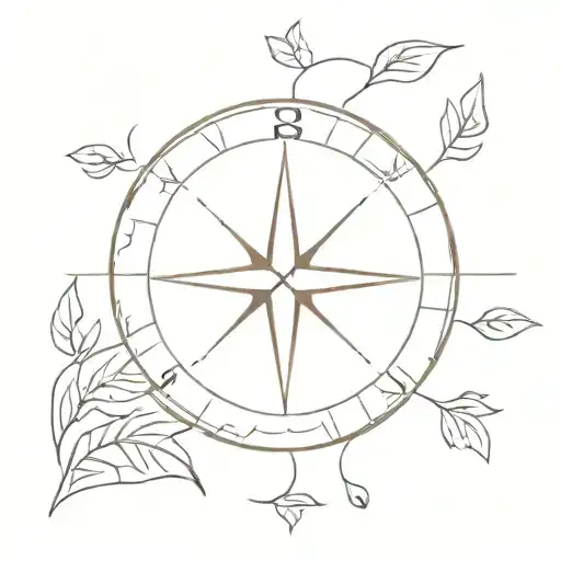 A minimalist tattoo of a compass surrounded by falling leaves tattoo design idea
