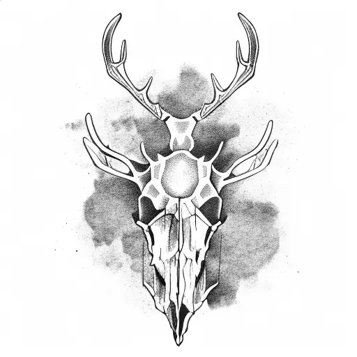 Black deer skull with archery and hunting incorporated tattoo design idea