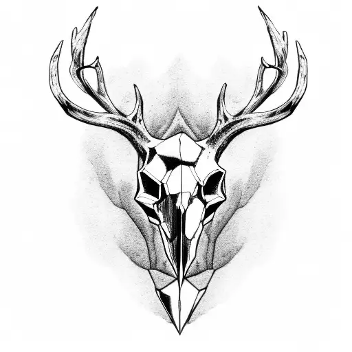 Black deer skull with a bow and trees tattoo design idea