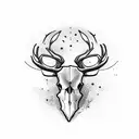 Black deer skull with a archery bow and arrow and trees tattoo design idea
