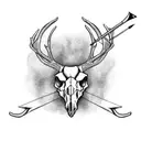 Black deer skull with a archery bow and arrow and trees tattoo design idea