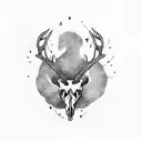 Black deer skull with a archery bow and arrow and trees tattoo design idea
