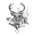 Black deer skull with a archery bow and arrow and trees tattoo design idea