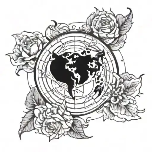 Globe earth pic surrounded tattoo design idea